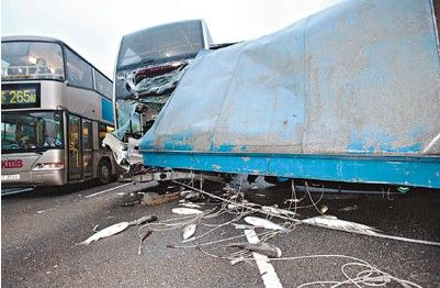 香港四車連撞事故導致交通堵塞現場鮮魚滿路（圖）